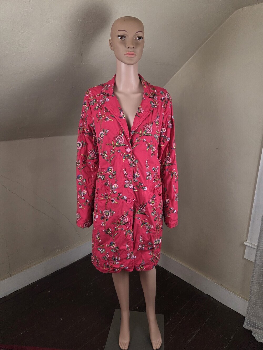 Johnny Was Pink Floral Embroidered Jacket Coat Women’s Size L Boho